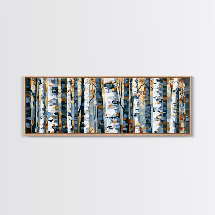 Birch Tree Trunks Framed Canvas Print, Scandinavian Art, Textured Painting, Living Room Decor, Nordic, Christmas Decor, SCA-3x1-73