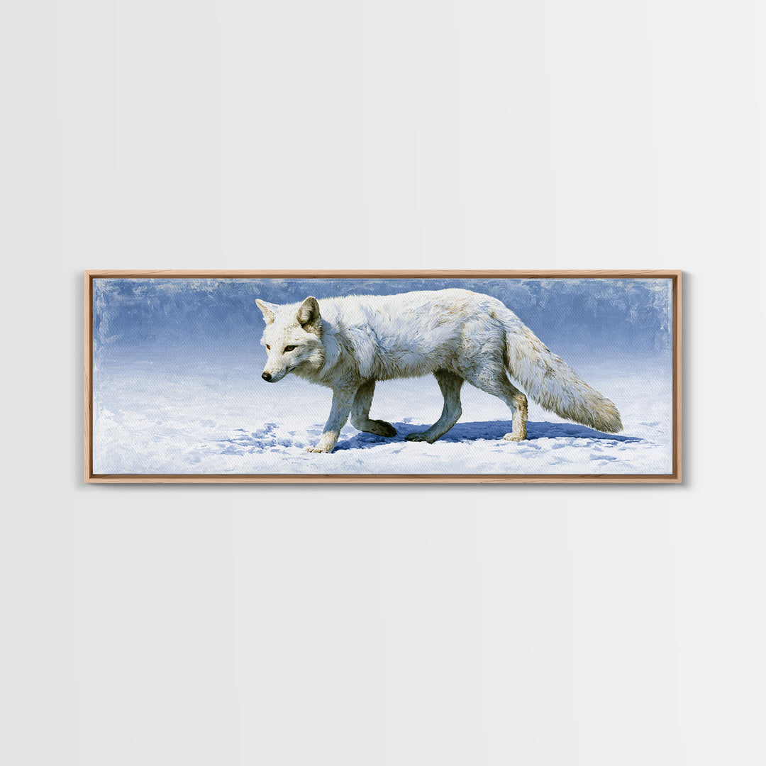 White Fox in Quiet Snow Canvas Print, Scandinavian Art, Art Print, Living Room Decor, Fine Art, Nordic, Farmhouse Decor, SCA-3x1-76