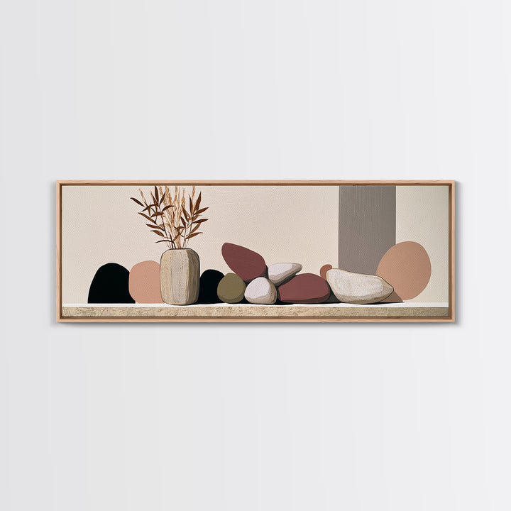 Ceramic Vase with Dried Grasses Framed Canvas Print, Scandinavian Art, Fine Art Print, Living Room Decor, Fine Art, Nordic, SCA-3x1-77