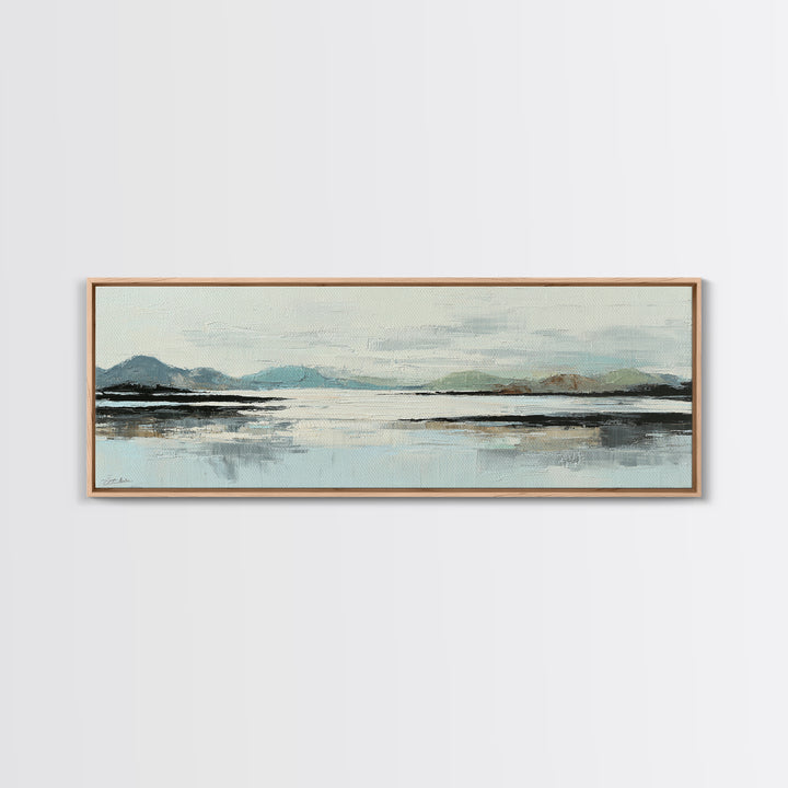 Minimal Sun over Pine Forest Framed Canvas Print, Scandinavian Art, Boho Wall Decor, Living Room Decor, Fine Art, Nordic, SCA-3x1-9