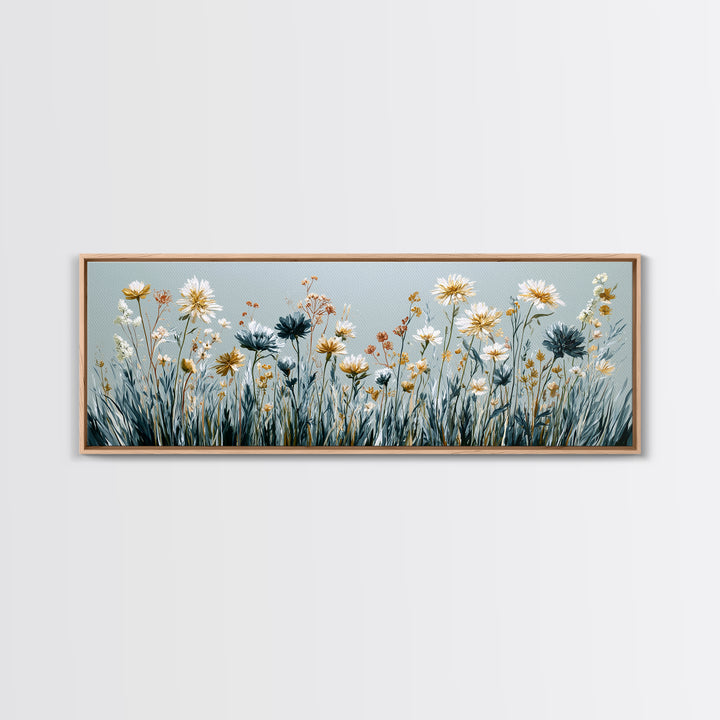 Minimal Meadow Flowers Canvas Print, Scandinavian Art, Neutral Decor, Living Room Decor, Oil Painting, Nordic, Wall Decor, SCA-3x1-98
