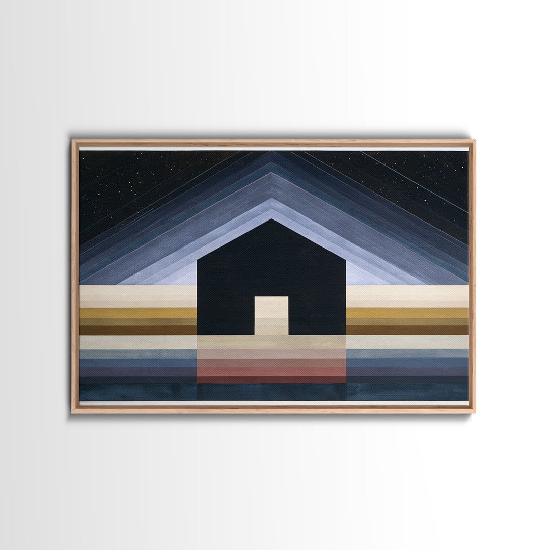 Simple Black House Shape Canvas Print, Scandinavian Art, Art, Living Room Decor, Abstract Art, Nordic, Canvas Art, SCA-3x2-11