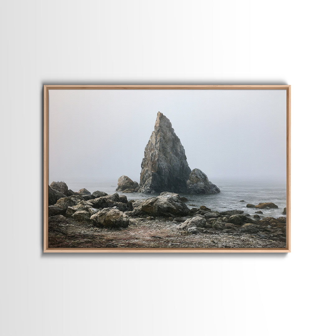 Quiet Coastal Rocks and Gray Sea Canvas Print, Scandinavian Art, Luxury Decor, Living Room Decor, Fine Art, Nordic, SCA-3x2-3