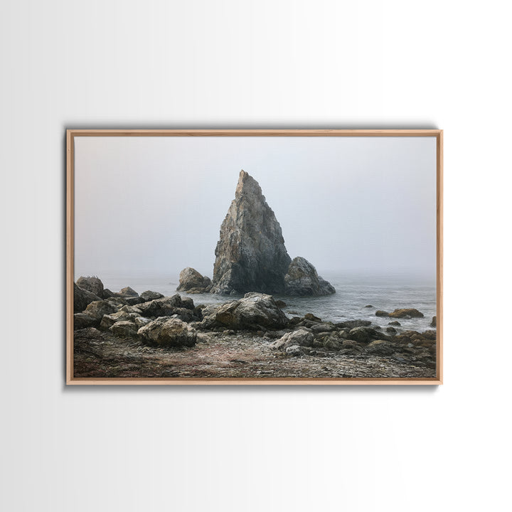 Quiet Coastal Rocks and Gray Sea Canvas Print, Scandinavian Art, Luxury Decor, Living Room Decor, Fine Art, Nordic, SCA-3x2-3