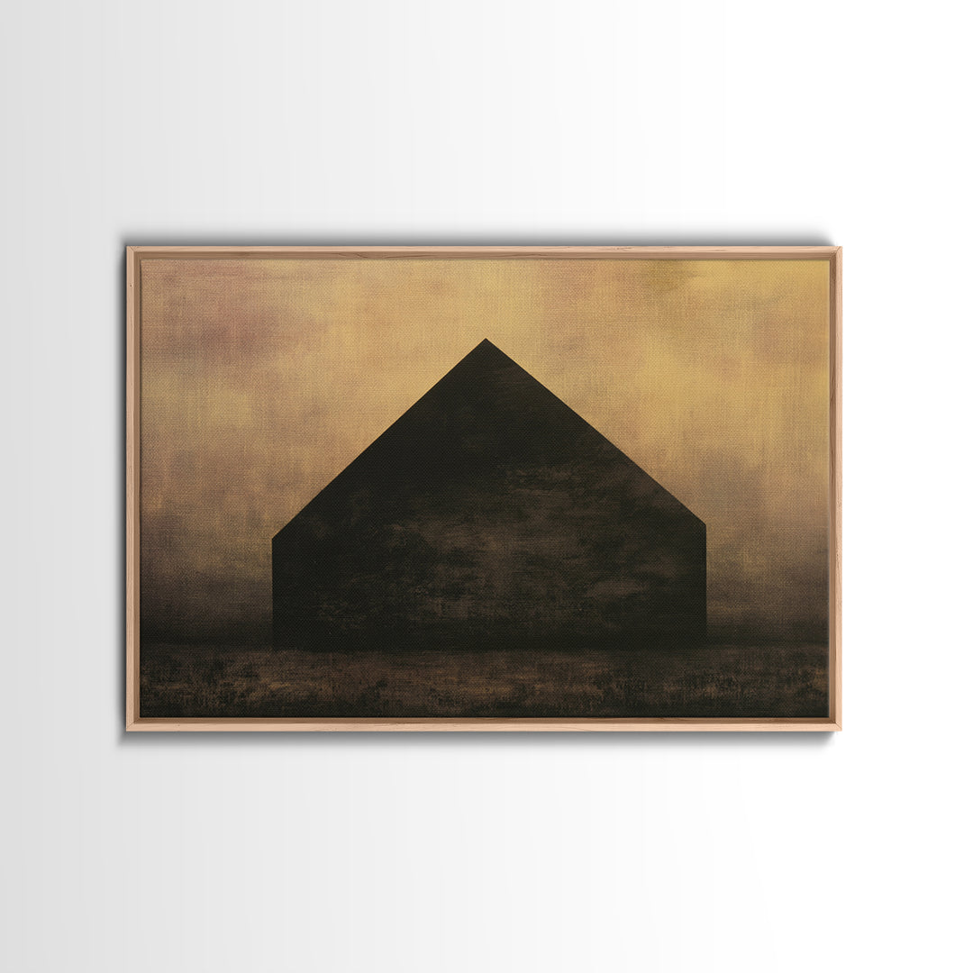 Simple Black House Shape Framed Canvas Print, Scandinavian Art, Mid Century Modern, Living Room Decor, Abstract Art, Nordic, SCA-3x2-35