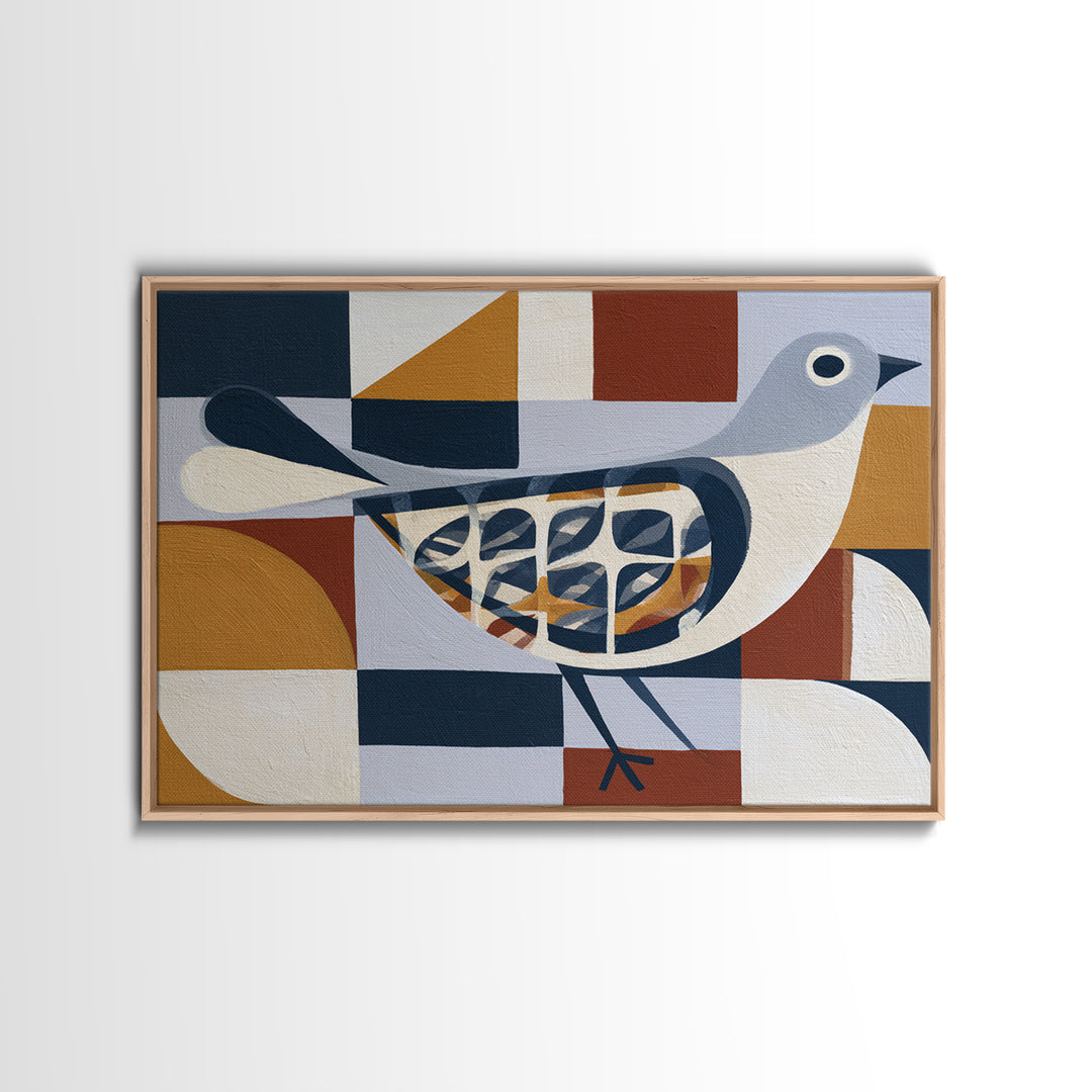 Nordic Folk Bird Framed Canvas Print, Scandinavian Art, Oil Painting, Living Room Decor, Fine Art, Nordic, Boho Wall Decor, SCA-3x2-39