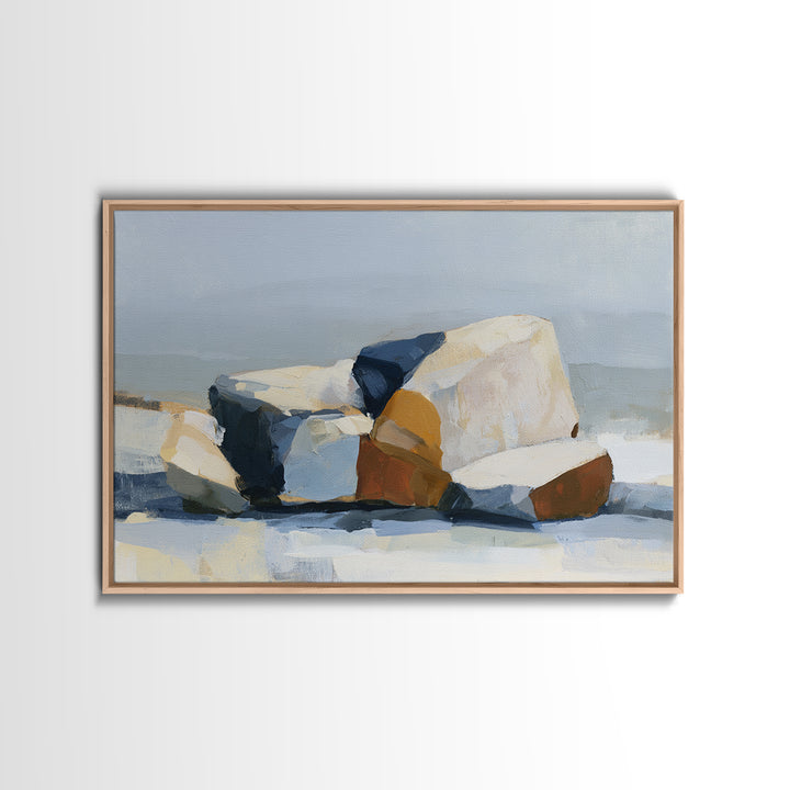 Quiet Coastal Rocks and Gray Sea Canvas Print, Scandinavian Art, Printable, Living Room Decor, Nordic, Abstract Wall Art, SCA-3x2-51