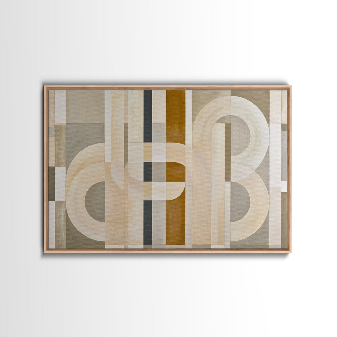 Soft Beige Geometric Abstraction Framed Canvas Print, Scandinavian Art, Living Room Wall Art, Living Room Decor, Abstract Art, SCA-3x2-55