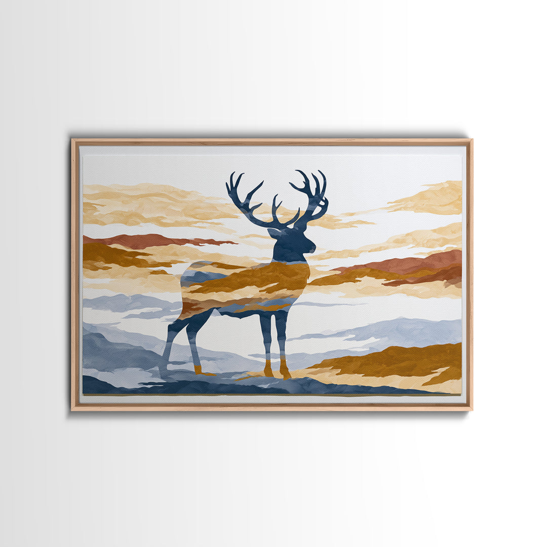 Reindeer Silhouette in Snowy Landscape Canvas Print, Scandinavian Art, Modern Art, Living Room Decor, Fine Art, Nordic, SCA-3x2-58