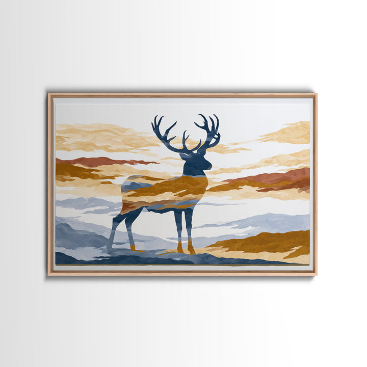 Reindeer Silhouette in Snowy Landscape Canvas Print, Scandinavian Art, Modern Art, Living Room Decor, Fine Art, Nordic, SCA-3x2-58