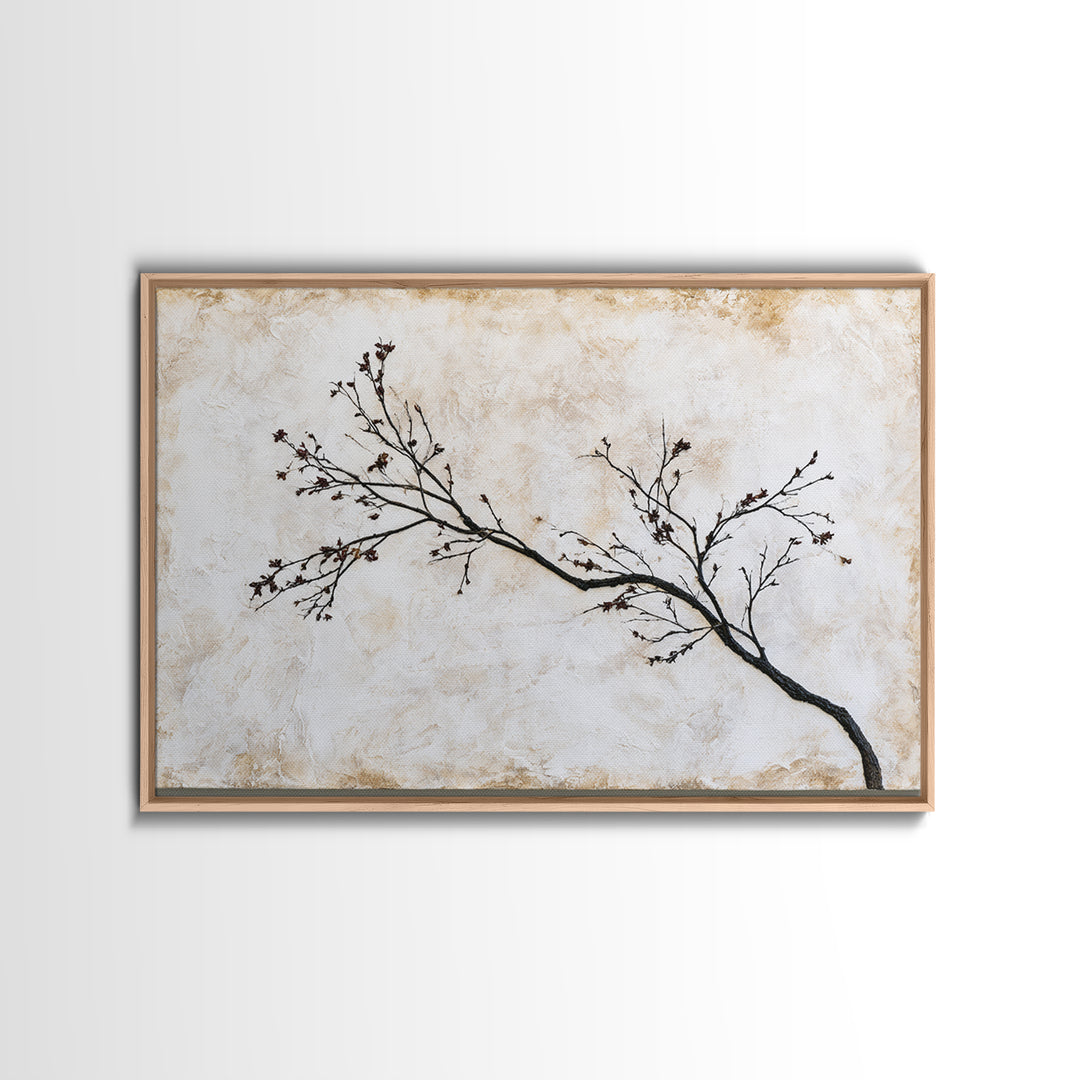Single Black Branch on Warm White Background Canvas Print, Scandinavian Art, Original Painting, Living Room Decor, Nordic, SCA-3x2-72