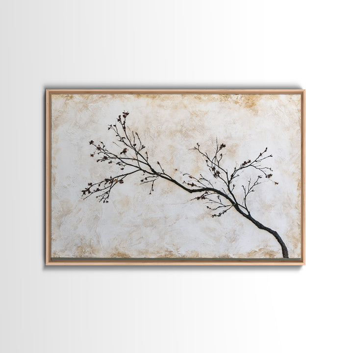 Single Black Branch on Warm White Background Canvas Print, Scandinavian Art, Original Painting, Living Room Decor, Nordic, SCA-3x2-72