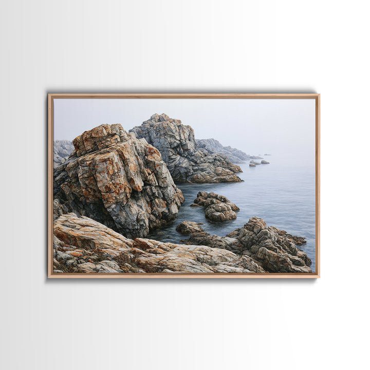 Quiet Coastal Rocks and Gray Sea Canvas Print, Scandinavian Art, Farmhouse Decor, Living Room Decor, Fine Art, Nordic, SCA-3x2-75