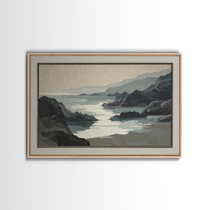 Minimal Fjord Landscape Framed Canvas Print, Scandinavian Art, Fine Art Print, Living Room Decor, Fine Art, Nordic, Printable, SCA-3x2-78
