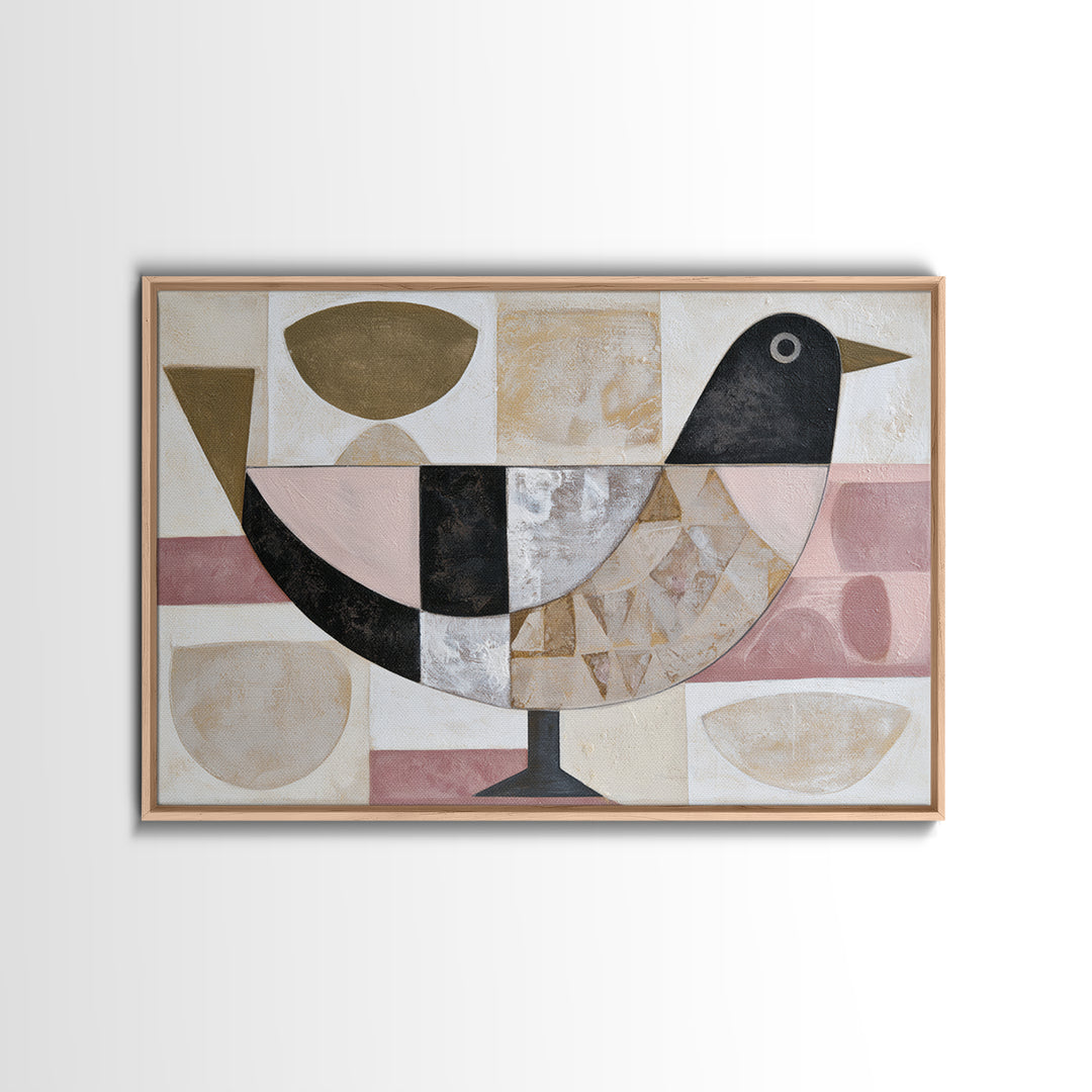 Nordic Folk Bird Framed Canvas Print, Scandinavian Art, Abstract Art, Living Room Decor, Fine Art, Nordic, Abstract Painting, SCA-3x2-87