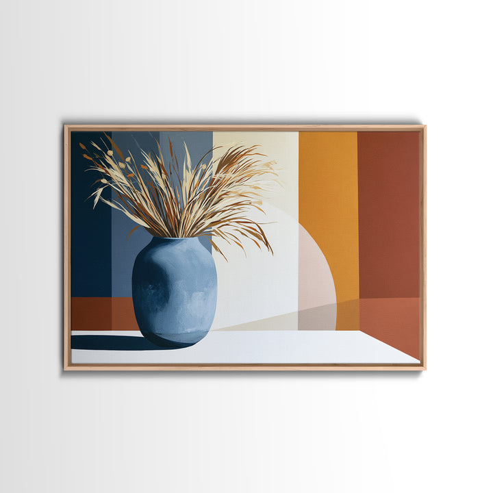 Ceramic Vase with Dried Grasses Canvas Print, Scandinavian Art, Living Room Decor, Oil Painting, Nordic, Wall Hanging, SCA-3x2-89