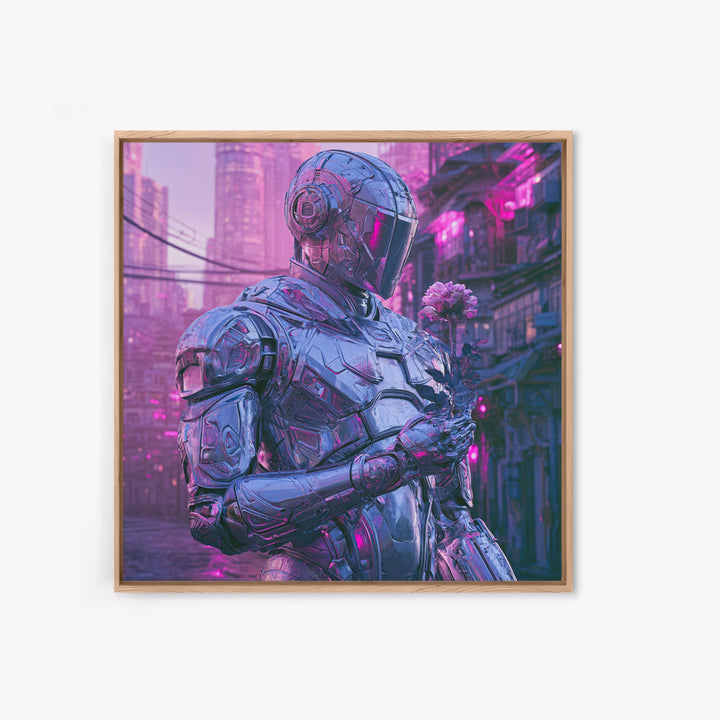Silver Android Holding a Flower Canvas Print, Scifi Art, Space Art, Living Room Decor, Fine Art, Orbit, Luxury Decor, SCI-1x1-14