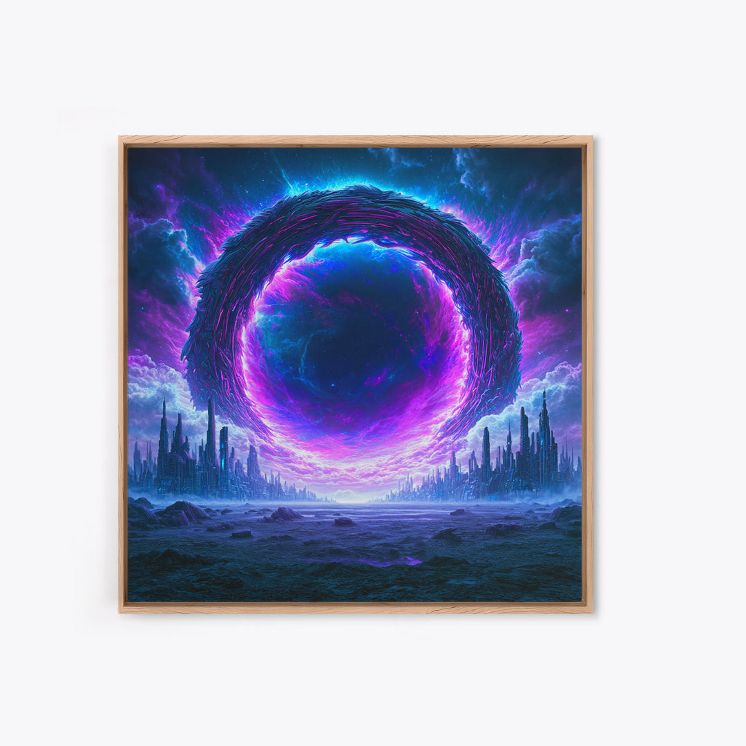 Wormhole Opening over Barren Landscape Canvas Print, Scifi Art, Gallery Decor, Living Room Decor, Fine Art, Orbit, Wall Art, SCI-1x1-17