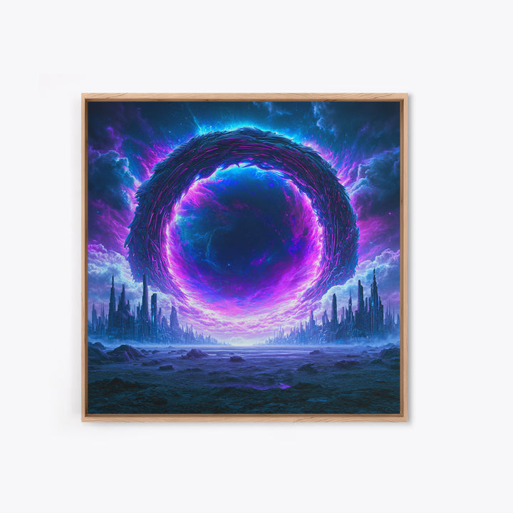 Wormhole Opening over Barren Landscape Canvas Print, Scifi Art, Gallery Decor, Living Room Decor, Fine Art, Orbit, Wall Art, SCI-1x1-17