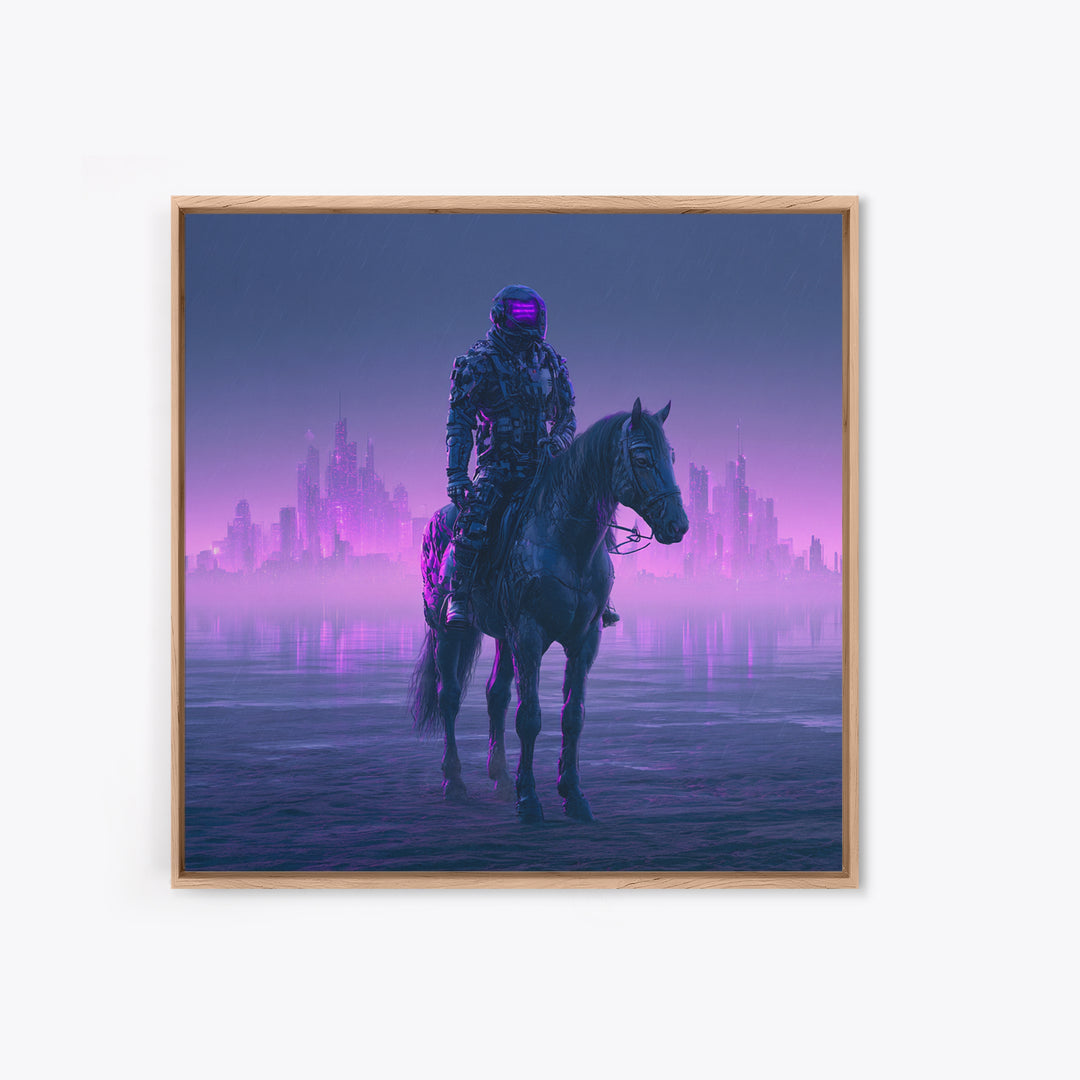 Space Explorer Horse Rider on Distant Planet Framed Canvas Print, Scifi Art, Neutral Decor, Living Room Decor, Fine Art, Orbit, SCI-1x1-21