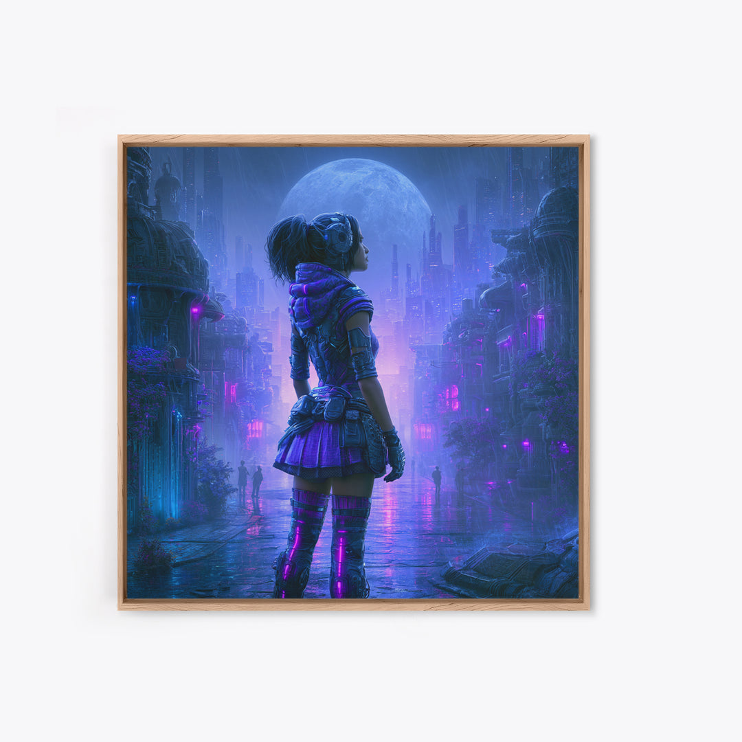 Futuristic City on a Moonlit World Canvas Print, Scifi Art, Ai Art, Living Room Decor, Abstract Art, Orbit, Star Wars Art, SCI-1x1-3