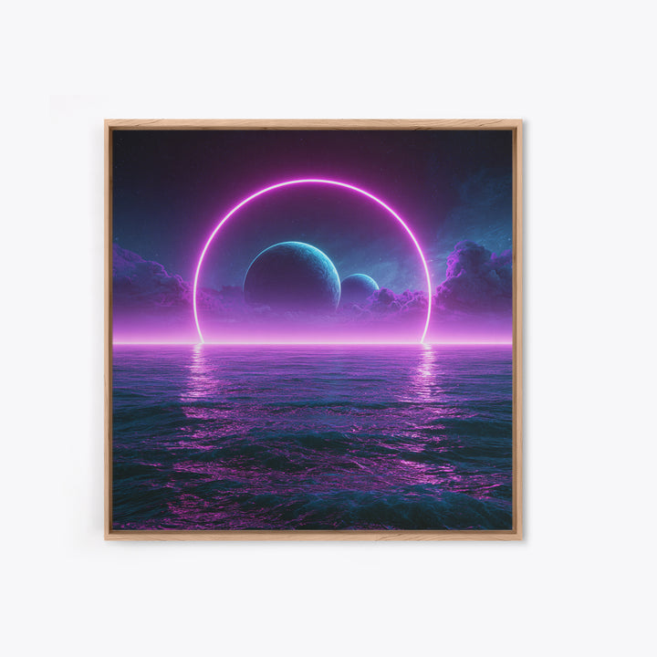 Alien Ocean with Two Moons Framed Canvas Print, Scifi Art, Boho Decor, Living Room Decor, Fine Art, Orbit, Wall Decor, SCI-1x1-37