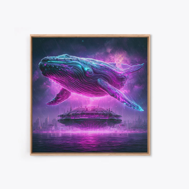 Cosmic Whale Swimming Through Deep Space Framed Canvas Print, Scifi Art, Art Print, Living Room Decor, Fine Art, Orbit, SCI-1x1-40