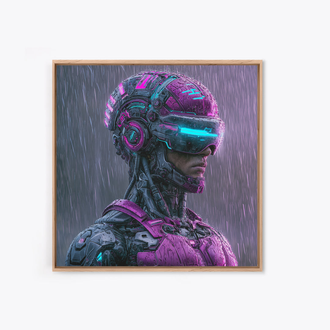 Cyborg Portrait with Reflective Visor Canvas Print, Scifi Art, Statement Artwork, Living Room Decor, Fine Art, Orbit, SCI-1x1-9