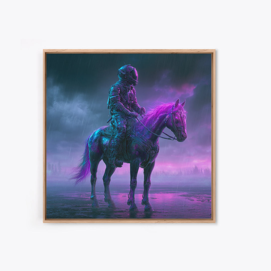 Space Explorer Horse Rider on Distant Planet Framed Canvas Print, Scifi Art, Wall Art, Living Room Decor, Oil Painting, Orbit, SCI-1x1-93