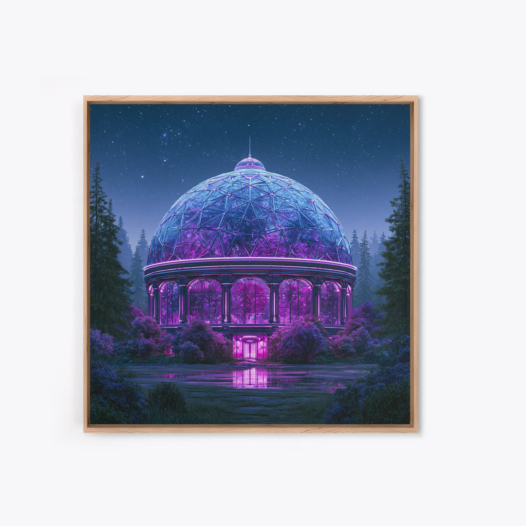 Futuristic Botanical Dome Framed Canvas Print, Scifi Art, Posters, Living Room Decor, Fine Art, Orbit, Pop Art, Mid Century Art, SCI-1x1-96