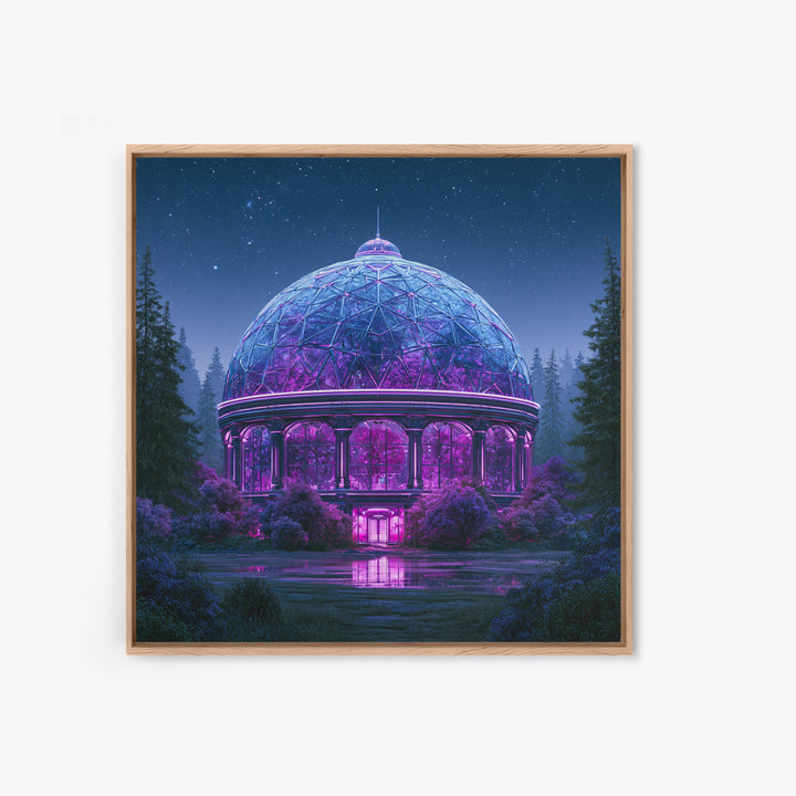 Futuristic Botanical Dome Framed Canvas Print, Scifi Art, Posters, Living Room Decor, Fine Art, Orbit, Pop Art, Mid Century Art, SCI-1x1-96