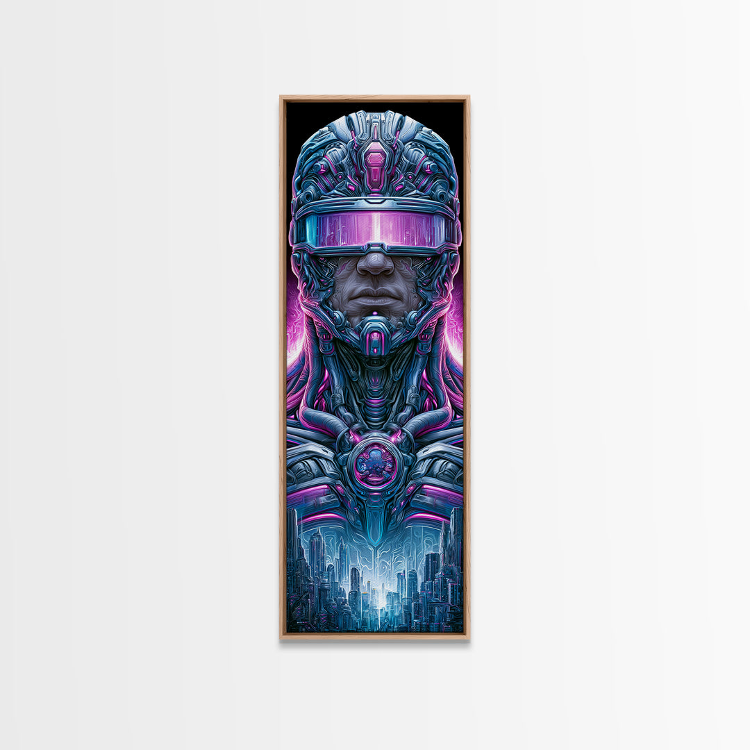Cyborg Portrait with Reflective Visor Canvas Print, Scifi Art, Luxury Decor, Living Room Decor, Fine Art, Orbit, Digital Art, SCI-1x3-21