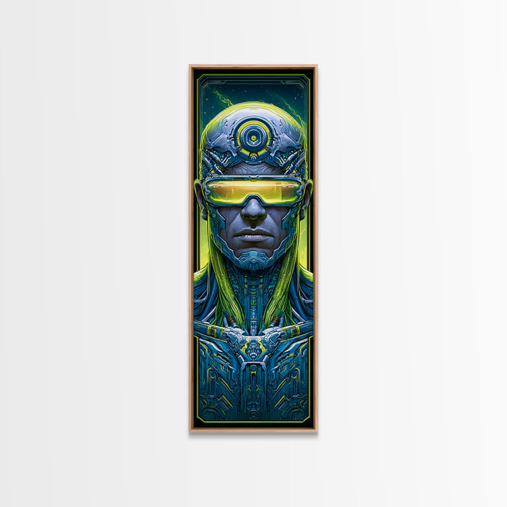 Cyborg Portrait with Reflective Visor Framed Canvas Print, Scifi Art, Wall Art, Living Room Decor, Oil Painting, Orbit, SCI-1x3-45