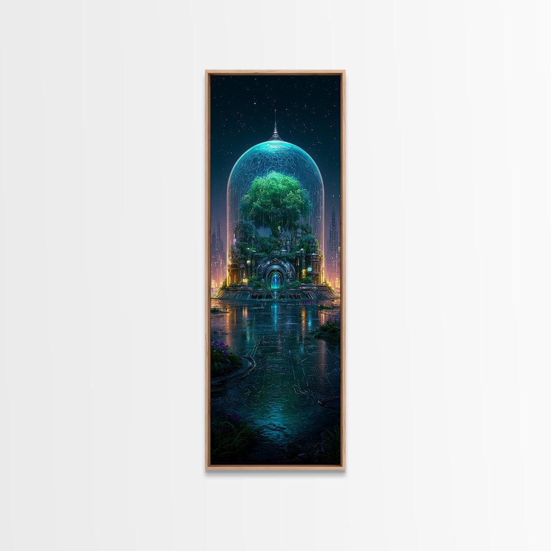Futuristic Botanical Dome Canvas Print, Scifi Art, Ai Art, Living Room Decor, Fine Art, Orbit, Star Wars Art, Space Art, SCI-1x3-60
