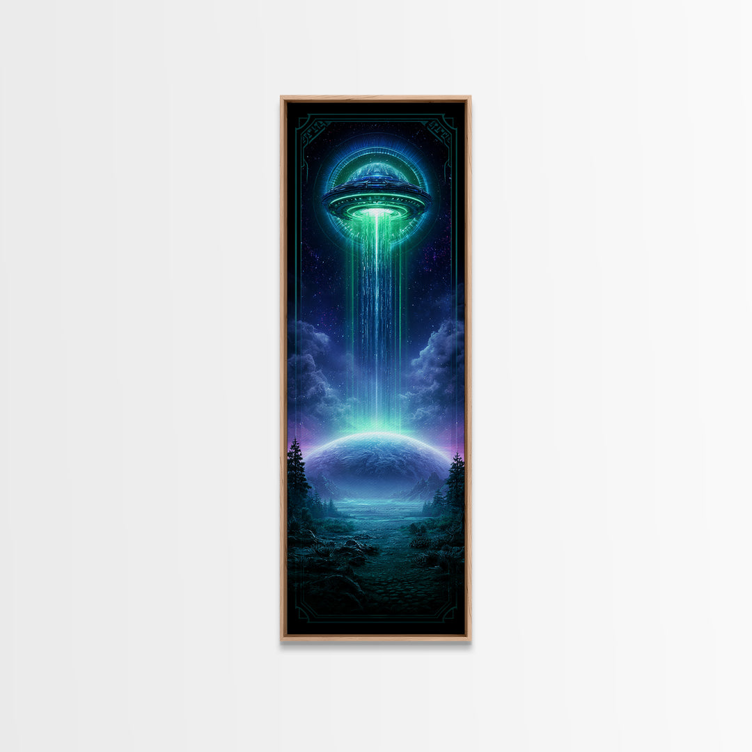 Distant Spaceship Above Alien Desert Planet Framed Canvas Print, Scifi Art, Art, Living Room Decor, Fine Art, Orbit, Modern Art, SCI-1x3-61