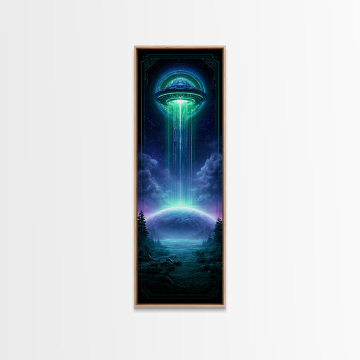 Distant Spaceship Above Alien Desert Planet Framed Canvas Print, Scifi Art, Art, Living Room Decor, Fine Art, Orbit, Modern Art, SCI-1x3-61