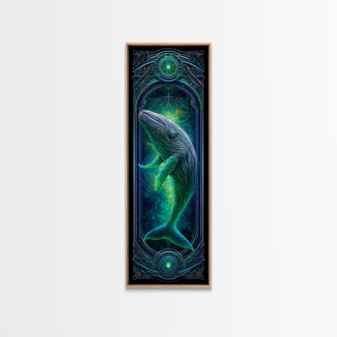 Cosmic Whale Swimming Through Deep Space Framed Canvas Print, Scifi Art, Collage Art, Living Room Decor, Oil Painting, Orbit, SCI-1x3-76
