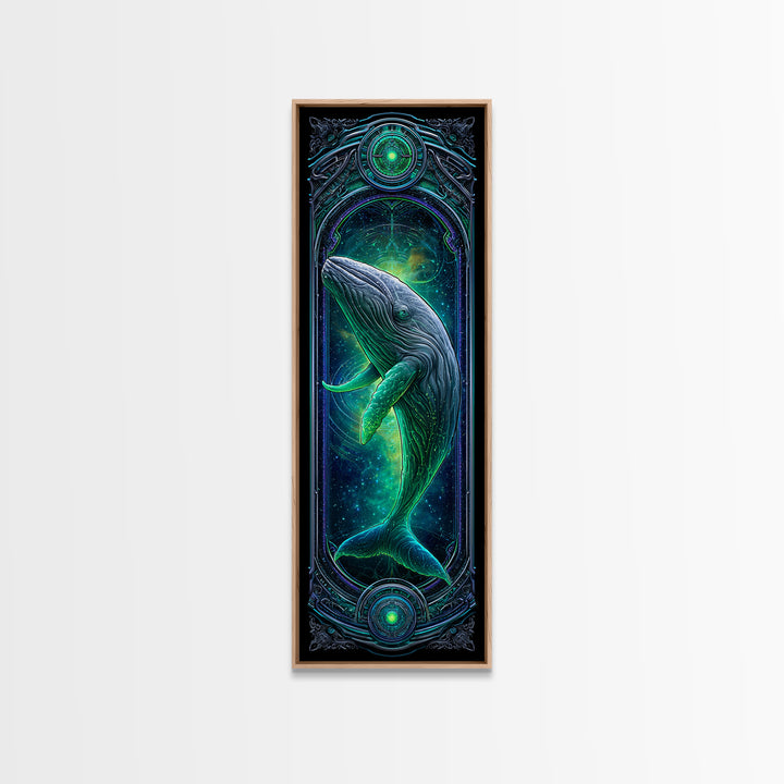 Cosmic Whale Swimming Through Deep Space Framed Canvas Print, Scifi Art, Collage Art, Living Room Decor, Oil Painting, Orbit, SCI-1x3-76