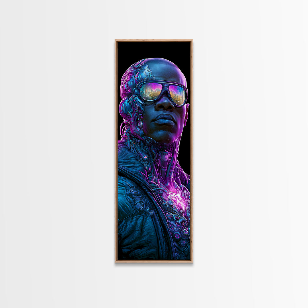 Cyborg Portrait with Reflective Visor Canvas Print, Scifi Art, Posters, Living Room Decor, Orbit, Pop Art, Mid Century Art, SCI-1x3-93