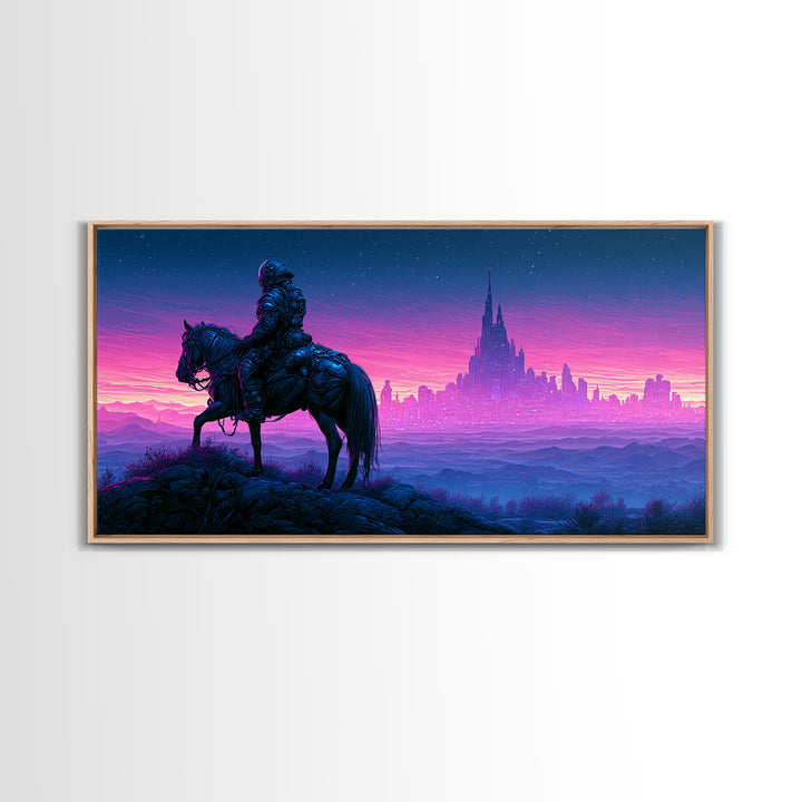 Space Explorer Horse Rider on Distant Planet Canvas Print, Scifi Art, Posters, Living Room Decor, Fine Art, Orbit, Pop Art, SCI-2x1-17