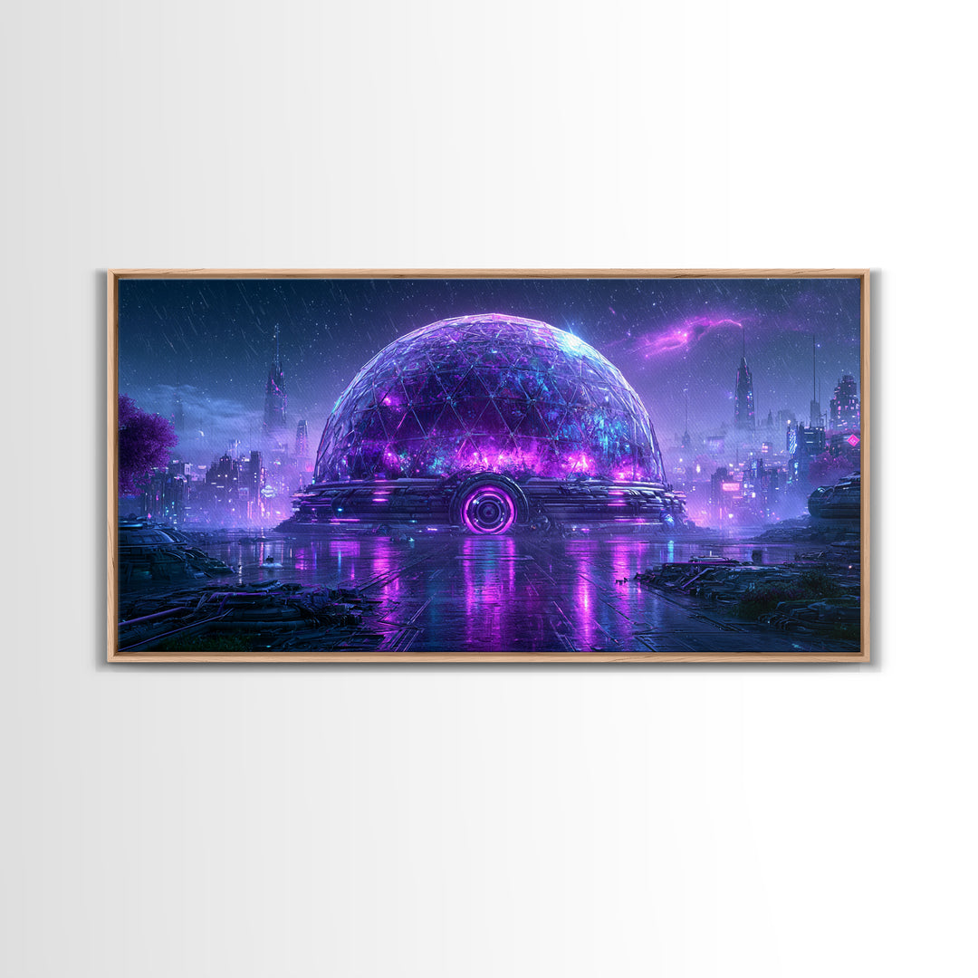 Futuristic Botanical Dome Framed Canvas Print, Scifi Art, Statement Artwork, Living Room Decor, Fine Art, Orbit, Wall Decor, SCI-2x1-20