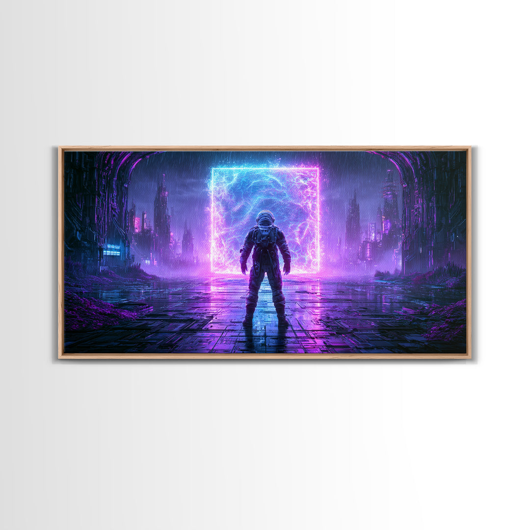 Astronaut Standing Before a Glowing Monolith Canvas Print, Scifi Art, Room Decor, Living Room Decor, Fine Art, Orbit, SCI-2x1-22