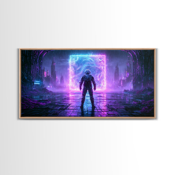 Astronaut Standing Before a Glowing Monolith Canvas Print, Scifi Art, Room Decor, Living Room Decor, Fine Art, Orbit, SCI-2x1-22