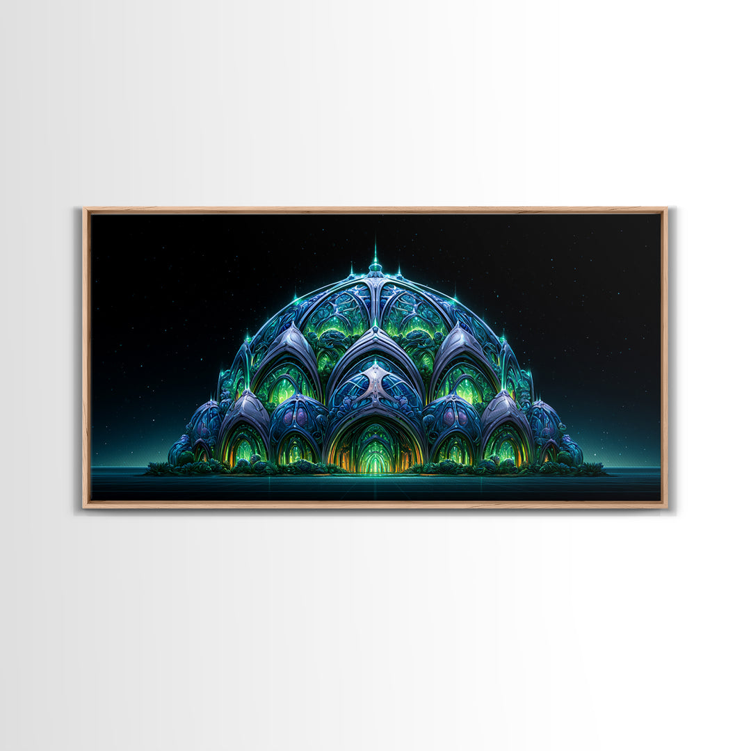 Futuristic Botanical Dome Canvas Print, Scifi Art, Textured Painting, Living Room Decor, Fine Art, Orbit, Canvas Wall Art, SCI-2x1-44