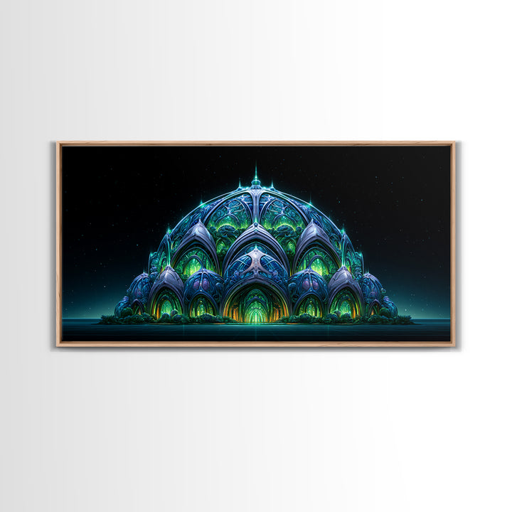 Futuristic Botanical Dome Canvas Print, Scifi Art, Textured Painting, Living Room Decor, Fine Art, Orbit, Canvas Wall Art, SCI-2x1-44