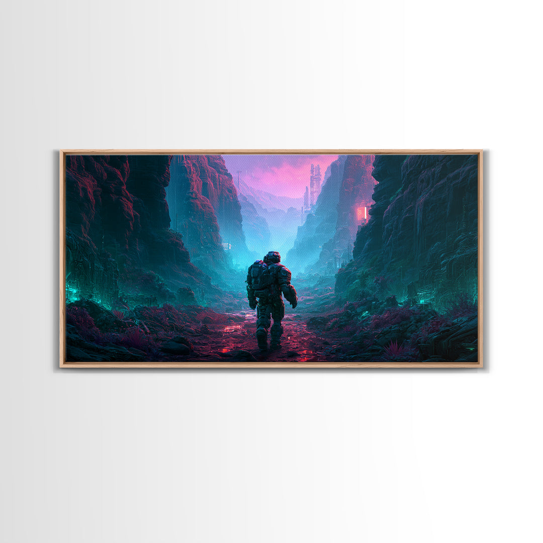 Robot Companion Crossing a Red Canyon Canvas Print, Scifi Art, Art, Living Room Decor, Orbit, Modern Art, Living Room Art, SCI-2x1-48