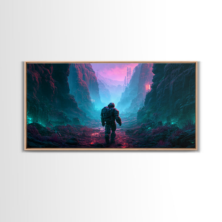 Robot Companion Crossing a Red Canyon Canvas Print, Scifi Art, Art, Living Room Decor, Orbit, Modern Art, Living Room Art, SCI-2x1-48