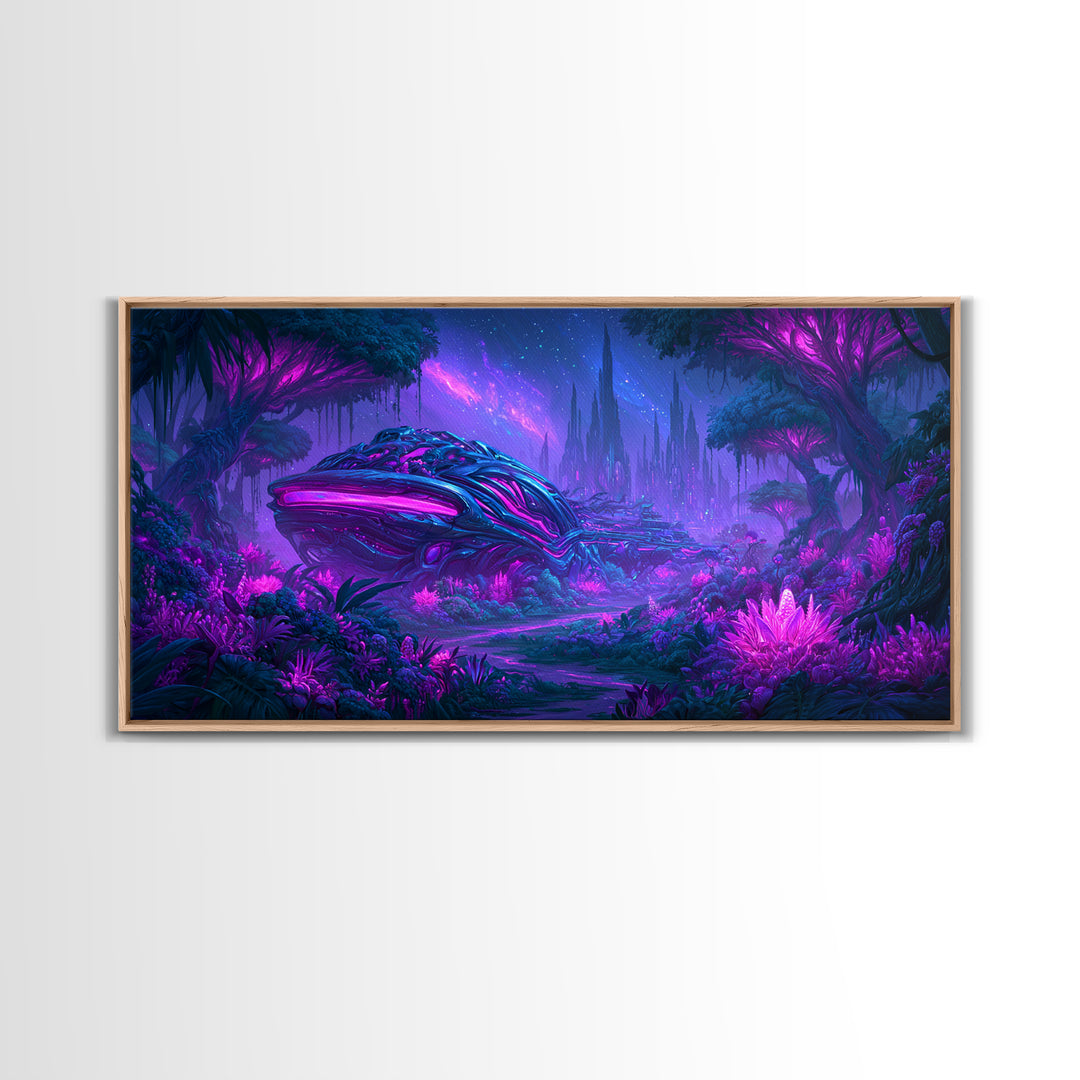 Alien Jungle with Bioluminescent Plants Canvas Print, Scifi Art, Canvas Print, Living Room Decor, Fine Art, Orbit, Weird Art, SCI-2x1-49