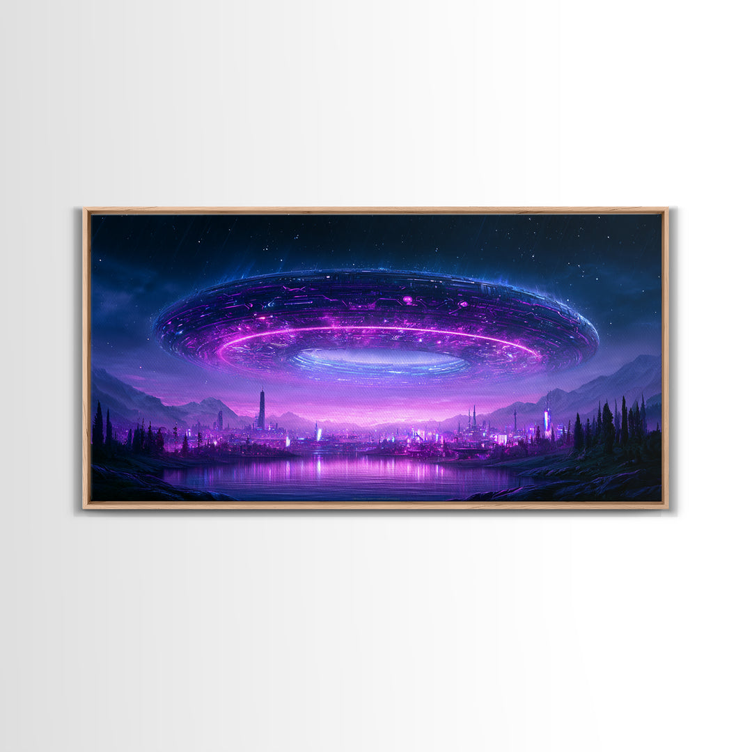 Giant Ring World Seen from a Valley Canvas Print, Scifi Art, Wall Decor, Living Room Decor, Fine Art, Orbit, Living Room Art, SCI-2x1-52