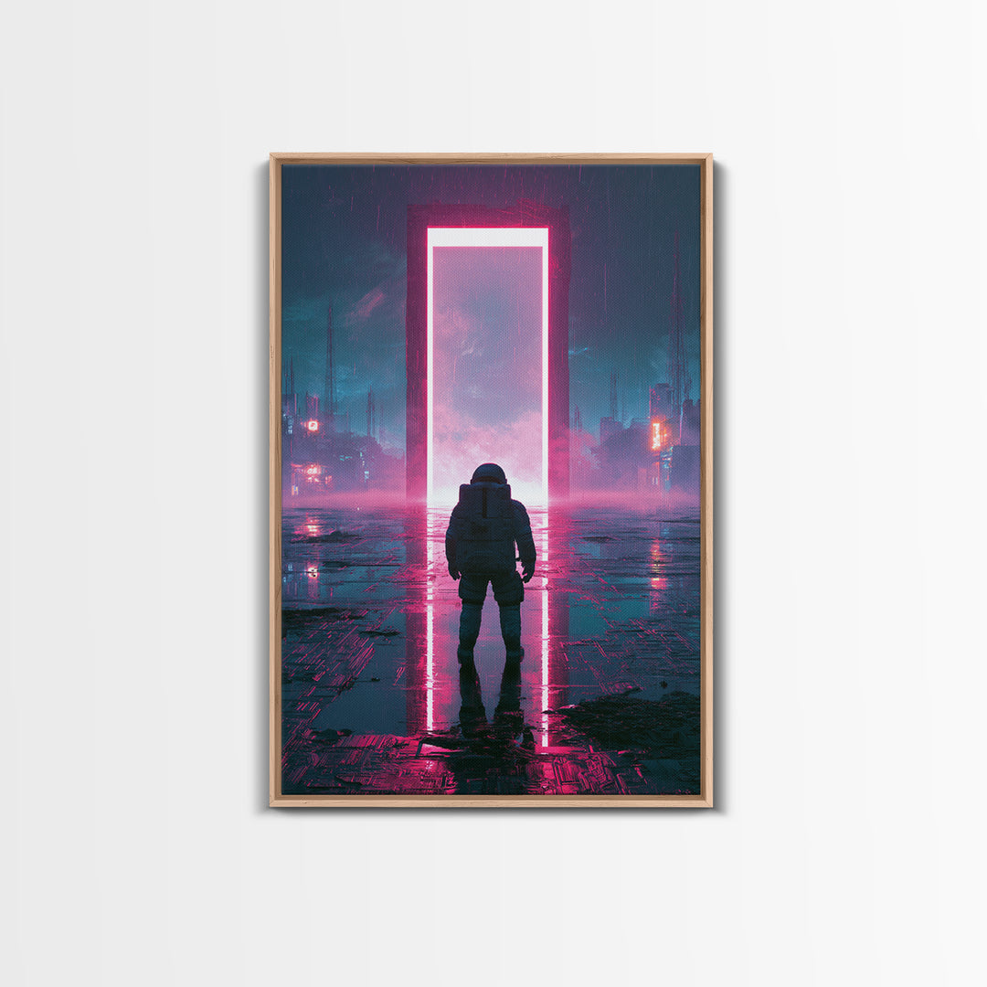 Astronaut Standing Before a Glowing Monolith Canvas Print, Scifi Art, Minimalist Decor, Living Room Decor, Fine Art, Orbit, SCI-2x3-10